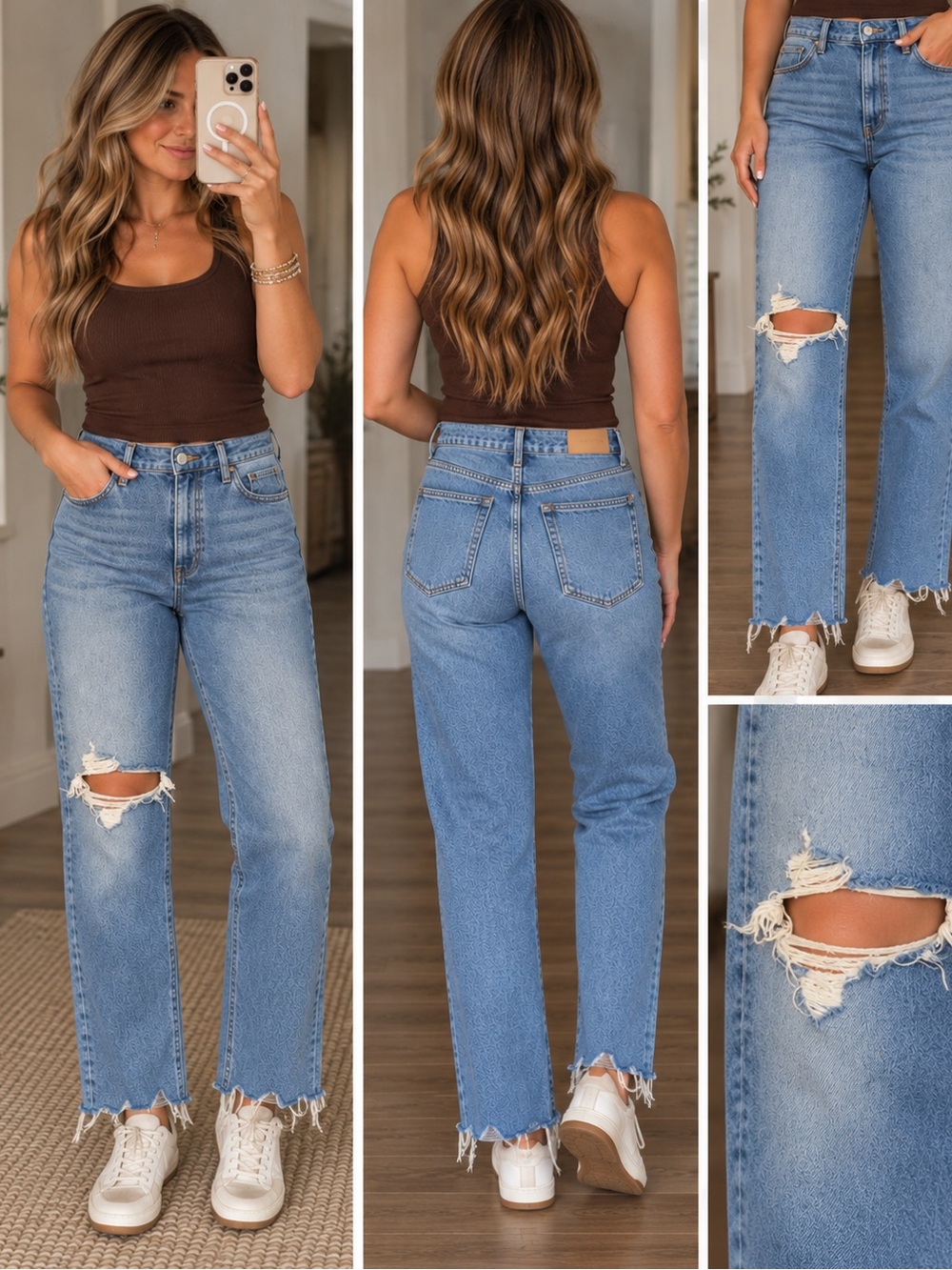Citizens Of Humanity Medium Blue Distressed Straight-Leg Daphne Jeans size 30